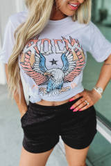 White ROCK &amp; Eagle Graphic Round Neck Tee  LC25221210-1