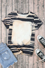 Blue Tie Dye Stripe Print Bleached T-Shirt LC25220327-5