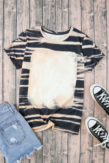 Blue Tie Dye Stripe Print Bleached T-Shirt LC25220327-5