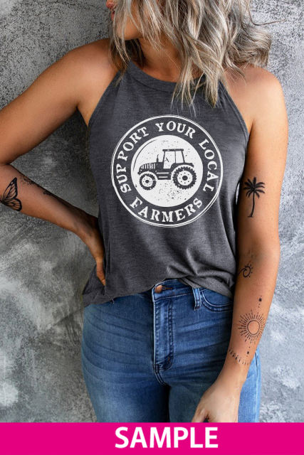 Blank Apparel - Grey Solid Color Crew Neck Tank Top BA2564998-11