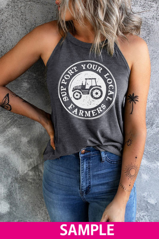 Blank Apparel - Grey Solid Color Crew Neck Tank Top BA2564998-11