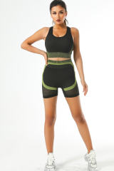 Green Textured U Neck Criss Cross Sports Bra LC264395-109