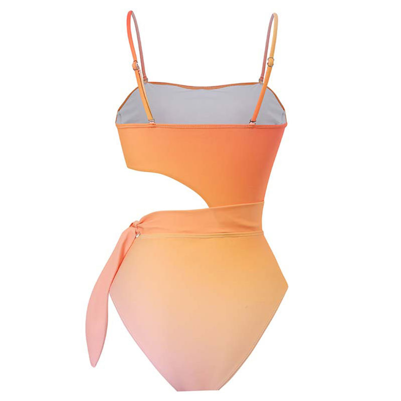 Orange Spaghetti Strap One Piece Swimsuit With Skirt Set TQX610034-14