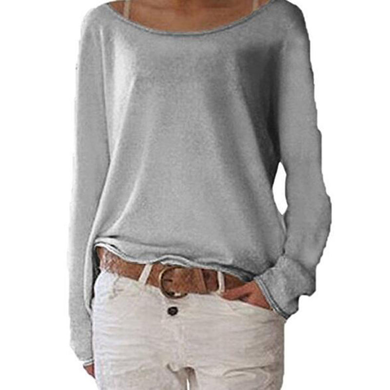 Gray  Sleeves Knitted Bottom T-shirt  TQH210076-11