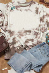 Brown Blank Apparel- Bleached Tie-dye Print Short Sleeve Top LC25220659-17