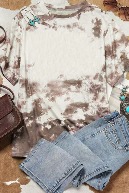 Brown Blank Apparel- Bleached Tie-dye Print Short Sleeve Top LC25220659-17