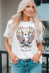 White ROCK &amp; Eagle Graphic Round Neck Tee  LC25221210-1