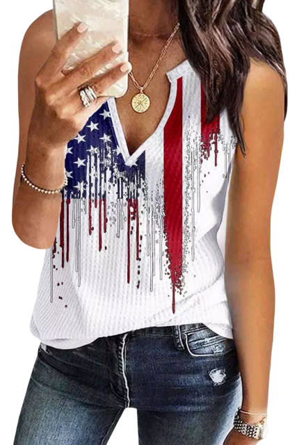 White American Flag Designful Print Notch V Neck Tank Top LC2569393-1