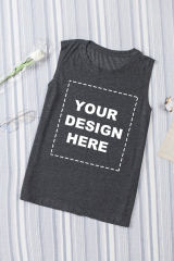 Blank Apparel - Gray Solid Color Crew Neck Loose Tank Top BA2564162-11