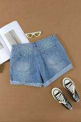 Blank Apparel - Distressed Ripped Rolled Hem Sky Blue Denim Shorts