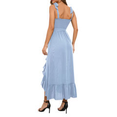 Light Blue Bow Knot Straps Irregular Slit Maxi Dress TQK311559-30