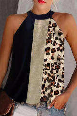 Black Leopard Color Block Casual Tank Top LC2568866-2