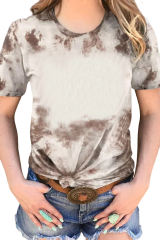 Brown Blank Apparel- Bleached Tie-dye Print Short Sleeve Top LC25220659-17