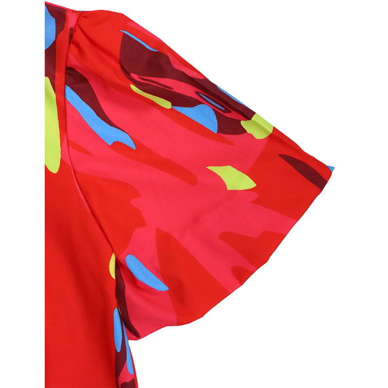 Orange Red Floral Blouse with Wide Leg Pants Set TQG710004-55