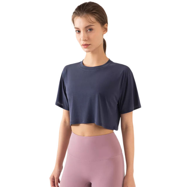Blue Loose Crop Top and Purple High Waist Yoga Pants Set TQE71335-5-8