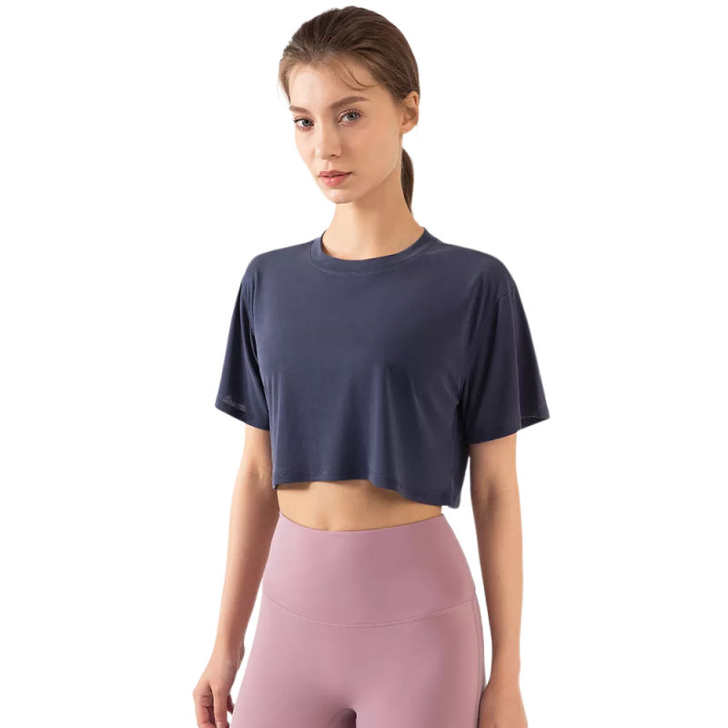 Blue Loose Crop Top and Purple High Waist Yoga Pants Set TQE71335-5-8