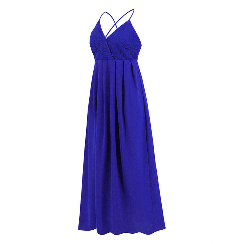 Blue Back Criss-cross  Spaghetti Straps Maxi Dress TQG330032-5