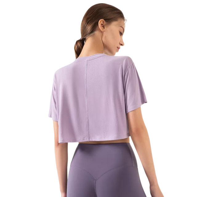Light Purple Loose Crop Top and Dark Purple High Waist Yoga Pants Set TQE71335-38-35