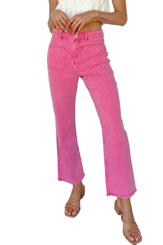 Pink Ankle-length Flare Leg Raw Hem Jeans LC7711675-10