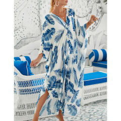 Blue White Print Long Kinimo Beachwear TQL310062-86