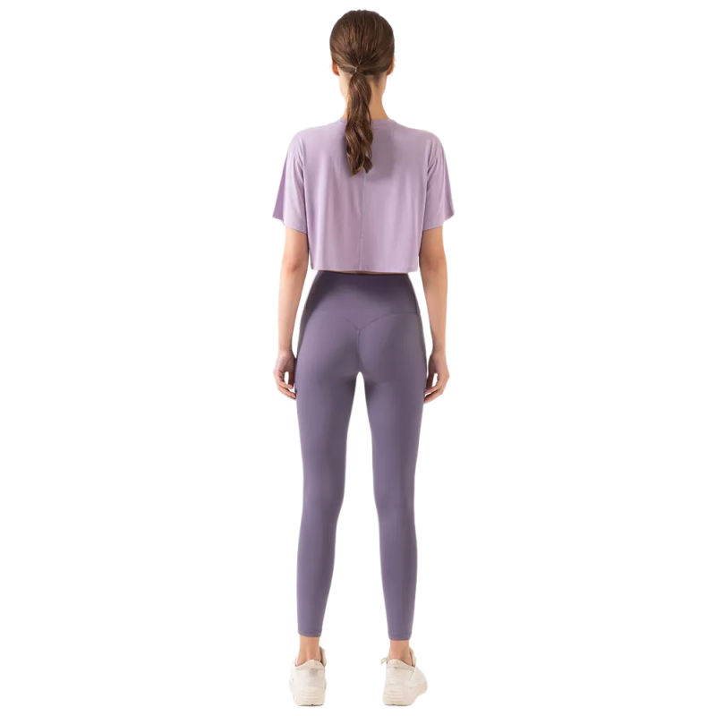 Light Purple Loose Crop Top and Dark Purple High Waist Yoga Pants Set TQE71335-38-35