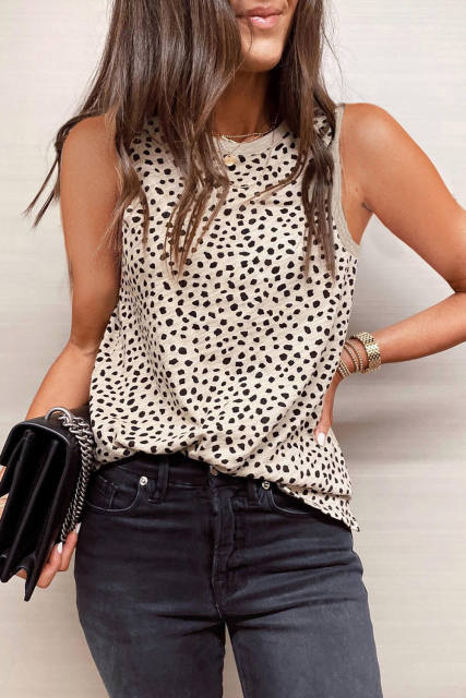 Leopard Print Round Neck Tank Top LC2568312-20