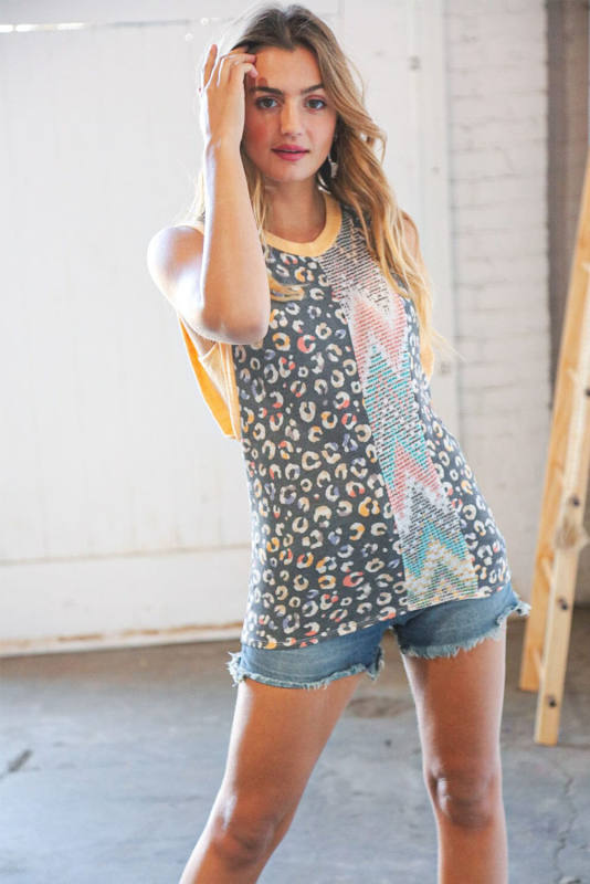 Leopard Chevron Print Tank Top LC2568531-20