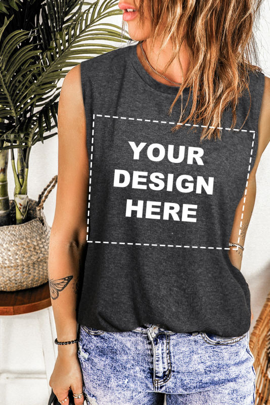 Blank Apparel - Gray Solid Color Crew Neck Loose Tank Top BA2564162-11