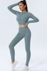 Sky Blue Zipped Front Short Sleeve Sports Crop Top LC264375-4