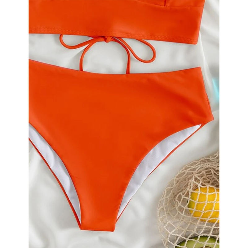 Orange Ruffle Sleevelss Drawstring Bikinis Set TQX610040-14