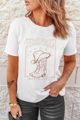 White NASHVILLE Graphic Short Sleeve Round Neck Tee LC25221207-1