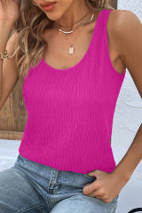 Rose Solid Color Textured Scoop Neck Tank Top LC2569199-6