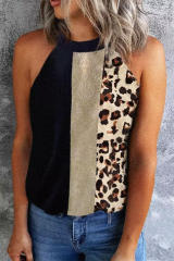 Black Leopard Color Block Casual Tank Top LC2568866-2