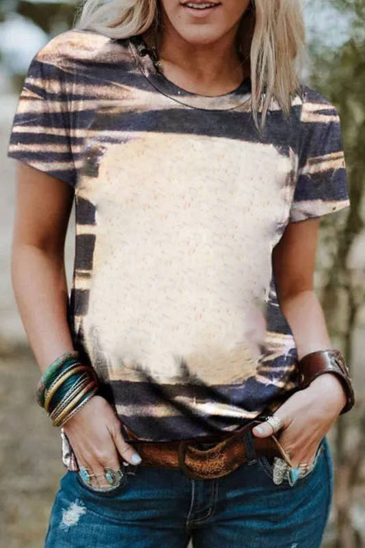 Blue Tie Dye Stripe Print Bleached T-Shirt LC25220327-5