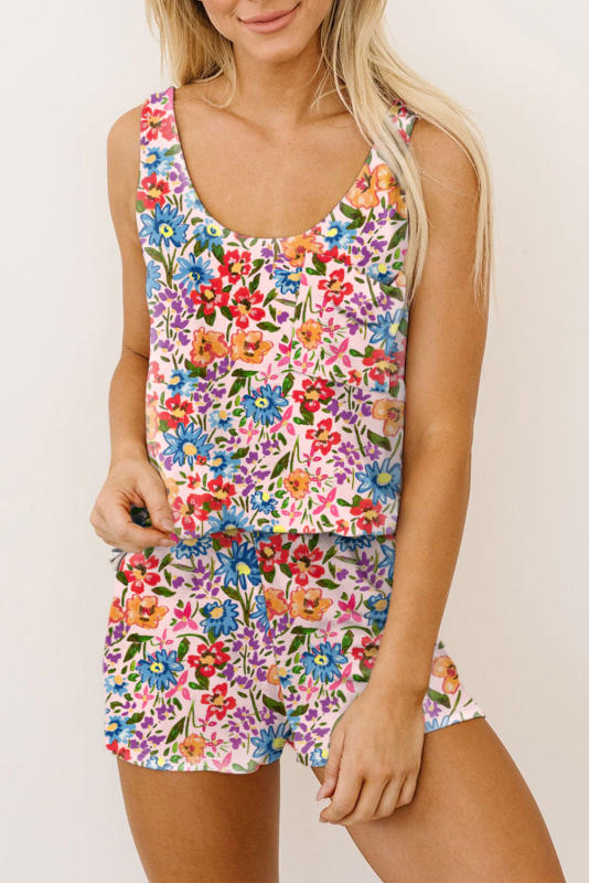Multicolor Floral Print Tank and Shorts Lounge Set LC15502-22