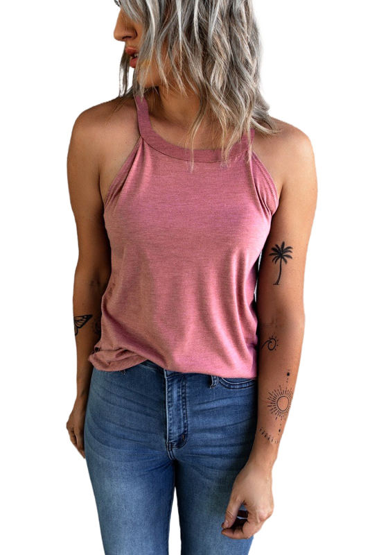 Blank Apparel - Pink Solid Color Crew Neck Tank Top BA2564998-10
