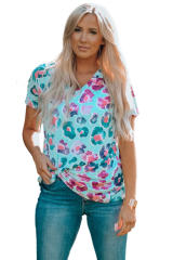 Leopard V Neck Short Sleeves T-Shirt LC25220971-20