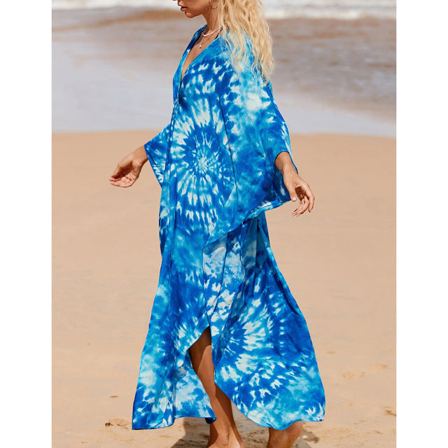 Royal Blue Print Long Kinimo Beachwear TQL310062-62