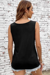 Black Laser Cut Slits Twist Front Tank Top LC2569522-2