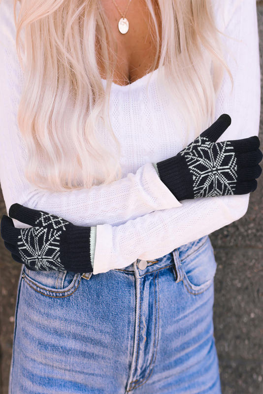 Black Christmas Snowflake Pattern Knit Gloves BH04722-2