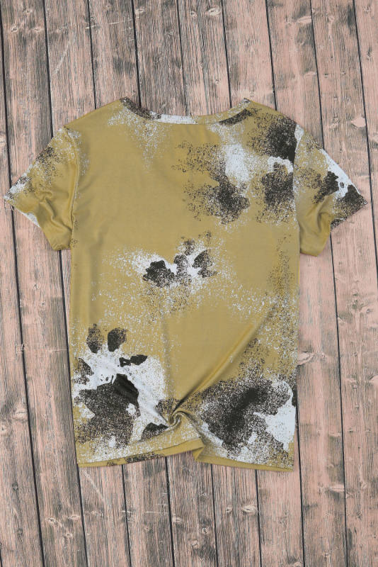 Brown Western Cow Spotted Bleached T Shirt LC25220457-17