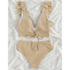 Apricot k Ruffle Sleevelss Drawstring Bikinis Set TQX610040-18