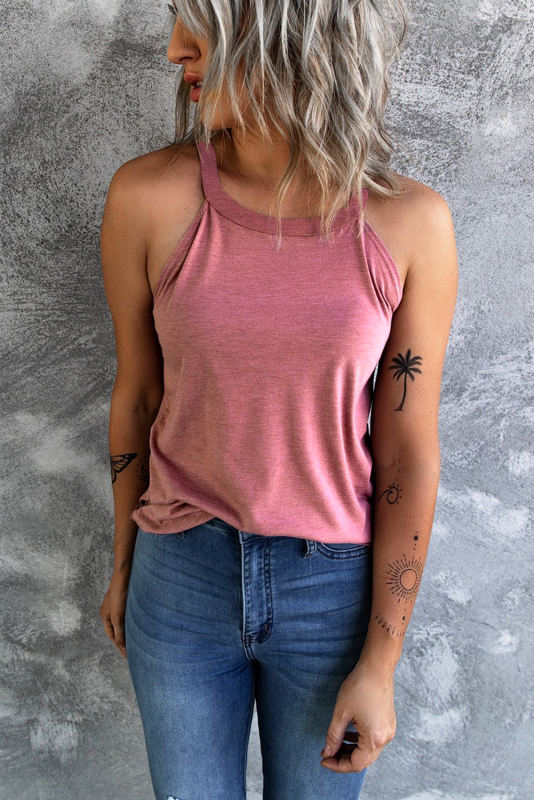 Blank Apparel - Pink Solid Color Crew Neck Tank Top BA2564998-10