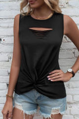 Black Laser Cut Slits Twist Front Tank Top LC2569522-2