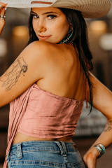 Pink Tassel Drawstring Bandeau Crop Tank Top LC2567900-10