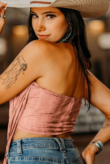 Pink Tassel Drawstring Bandeau Crop Tank Top LC2567900-10