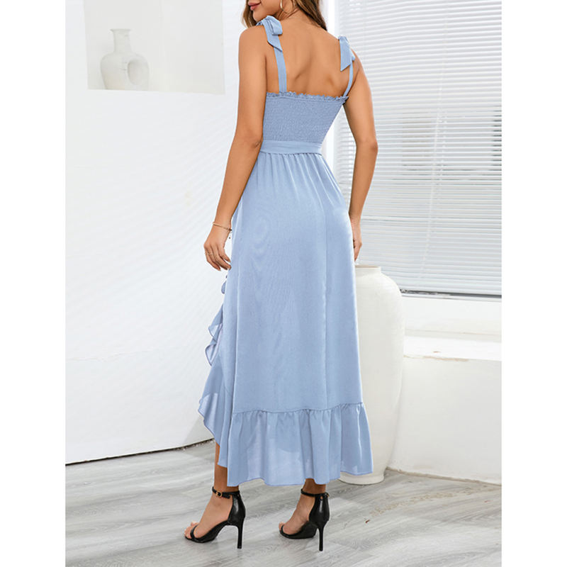 Light Blue Bow Knot Straps Irregular Slit Maxi Dress TQK311559-30