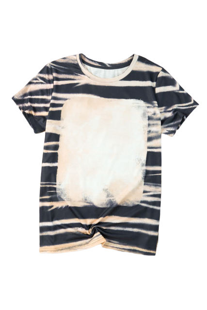 Blue Tie Dye Stripe Print Bleached T-Shirt LC25220327-5