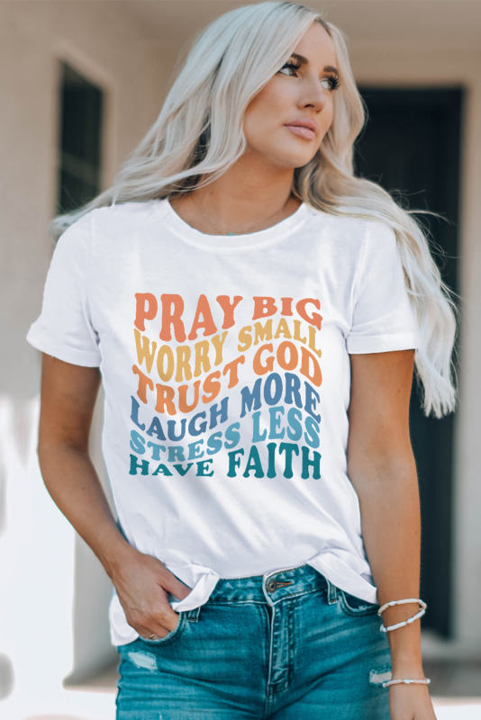 White Have Faith Inspired Words Print T Shirt LC25218178-1