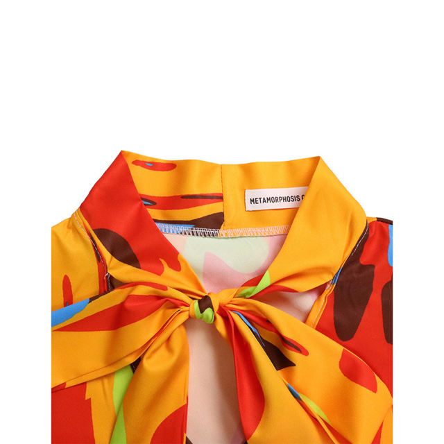 Yellow Red Floral Blouse with Wide Leg Pants Set TQG710004-7